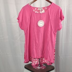 Umgee Pink Short Sleeve Ruffle Top